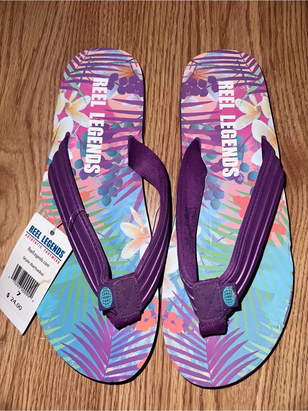Reel Legends Purple Floral Tropical Women's Flip Flops